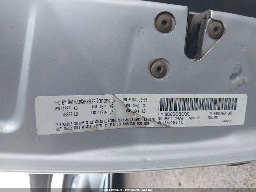 2005 Dodge Neon Sxt VIN: 1B3AS56C95D233891 Lot: 43956600