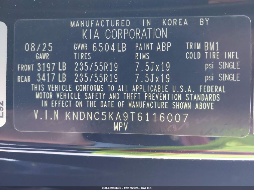 2026 Kia Carnival Mpv Hybrid Ex VIN: KNDNC5KA9T6116007 Lot: 43956606