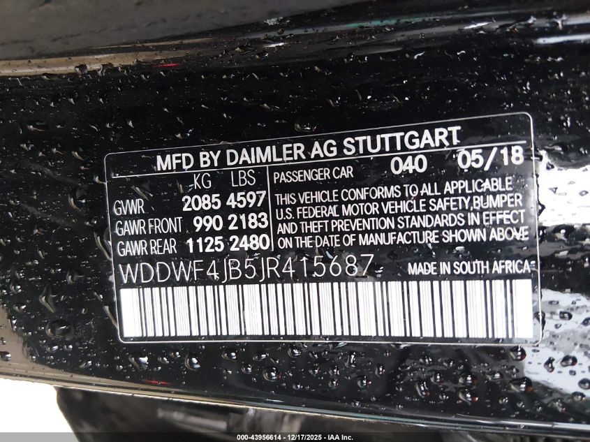 2018 Mercedes-Benz C 300 VIN: WDDWF4JB5JR415687 Lot: 43956614