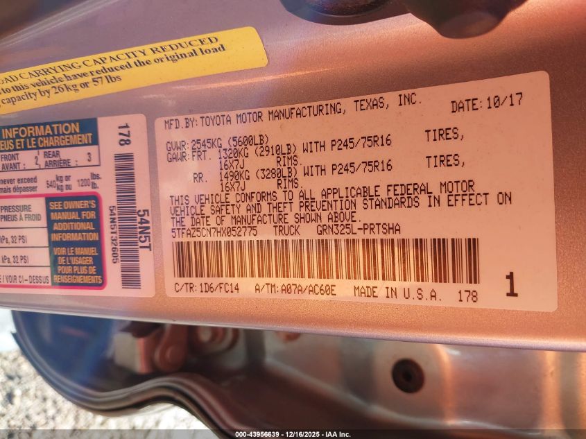 2017 Toyota Tacoma Sr5 V6 VIN: 5TFAZ5CN7HX052775 Lot: 43956639