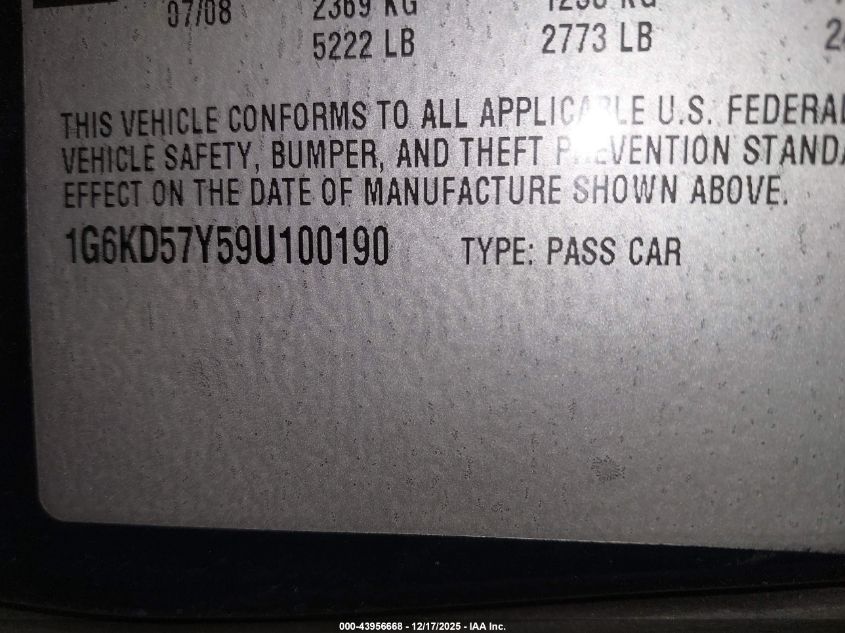 2009 Cadillac Dts 1Sd VIN: 1G6KD57Y59U100190 Lot: 43956668
