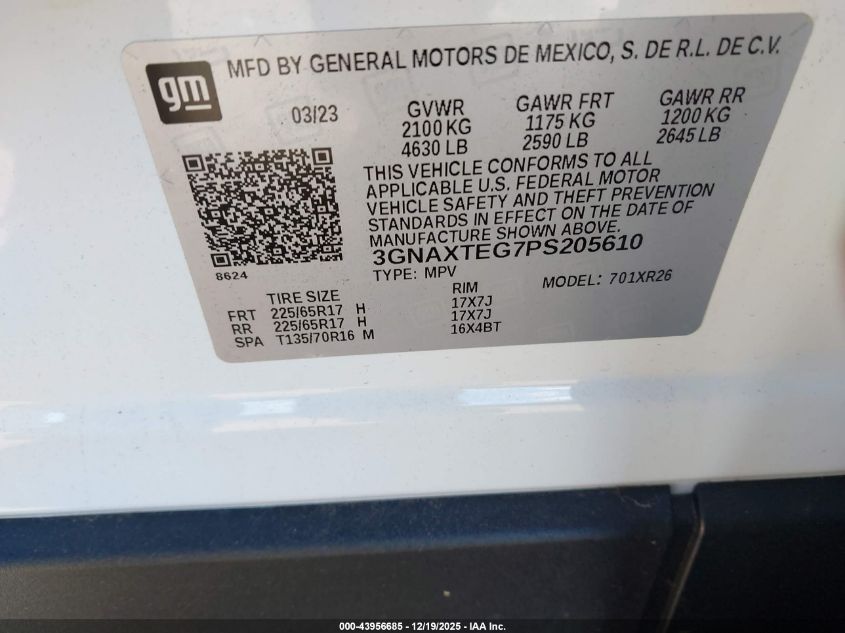 2023 Chevrolet Equinox Awd 2Fl VIN: 3GNAXTEG7PS205610 Lot: 43956685