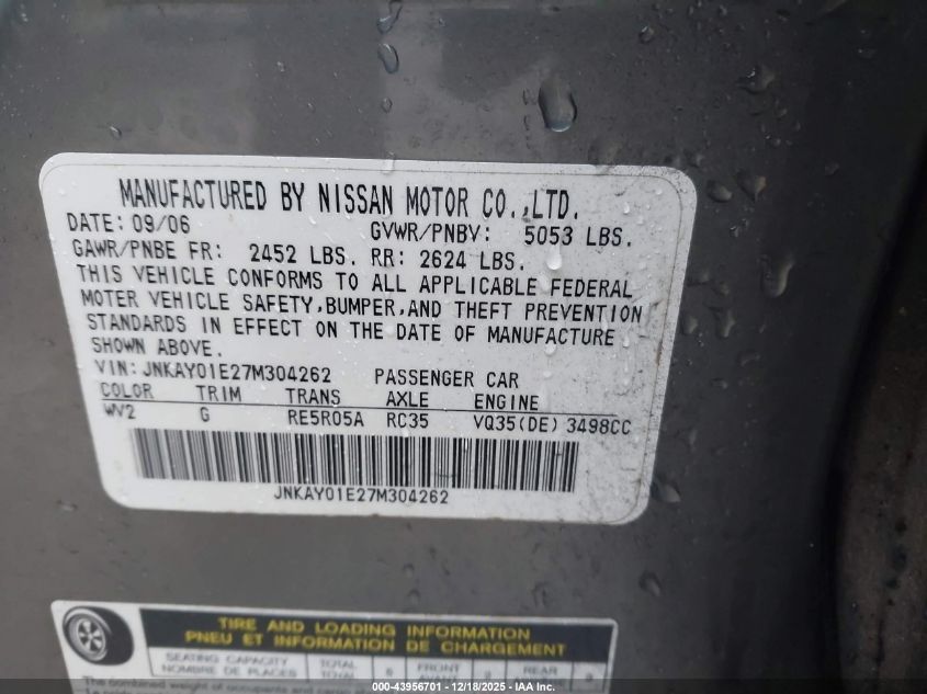 2007 Infiniti M35 Sport VIN: JNKAY01E27M304262 Lot: 43956701