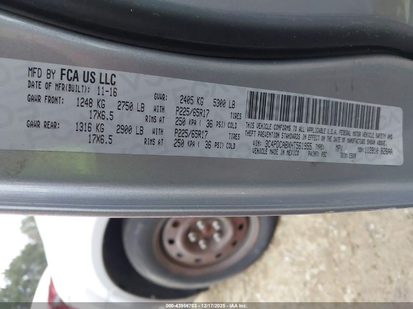 2017 Dodge Journey Se VIN: 3C4PDCABXHT561955 Lot: 43956703