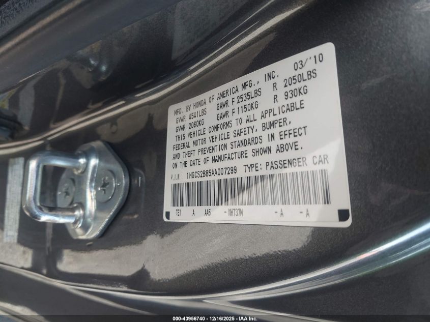 2010 Honda Accord 3.5 Ex-L VIN: 1HGCS2B85AA007299 Lot: 43956740