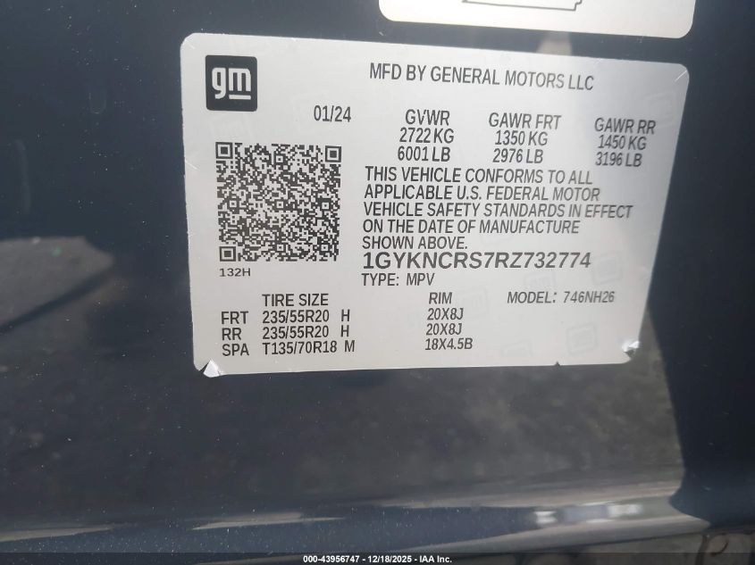 2024 Cadillac Xt5 Fwd Premium Luxury VIN: 1GYKNCRS7RZ732774 Lot: 43956747