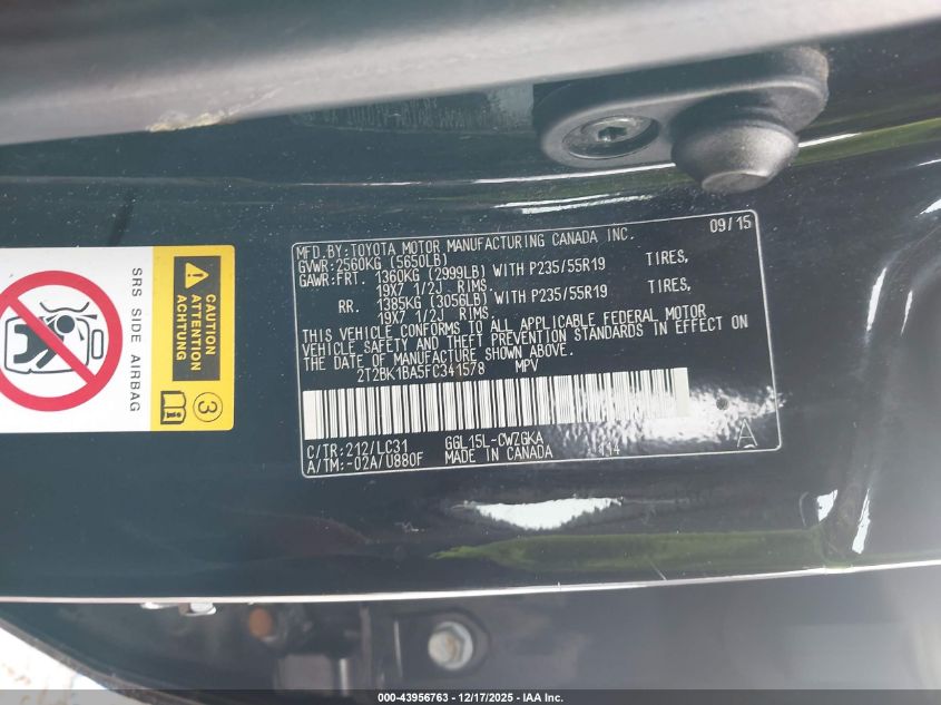 2015 Lexus Rx 350 F Sport VIN: 2T2BK1BA5FC341578 Lot: 43956763