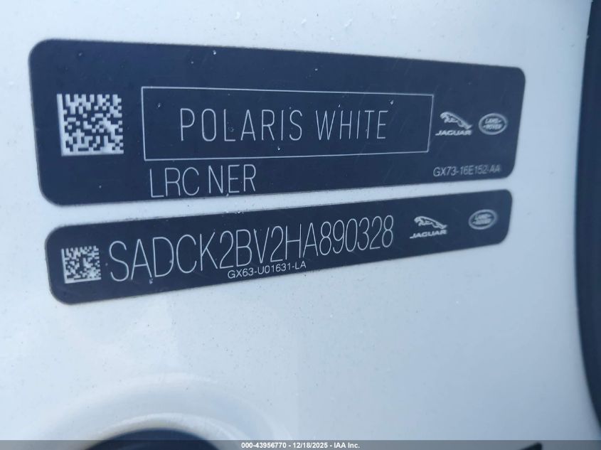 2017 Jaguar F-Pace 35T Prestige VIN: SADCK2BV2HA890328 Lot: 43956770
