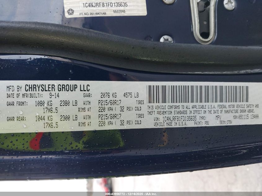 2015 Jeep Patriot Latitude VIN: 1C4NJRFB1FD135635 Lot: 43956772