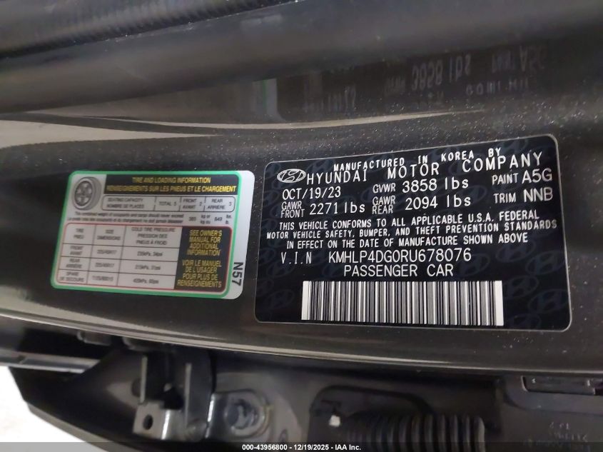 2024 Hyundai Elantra Limited VIN: KMHLP4DG0RU678076 Lot: 43956800