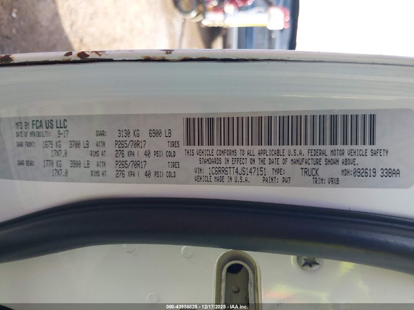 2018 Ram 1500 Slt 4X2 6'4 Box VIN: 1C6RR6TT4JS147151 Lot: 43956825