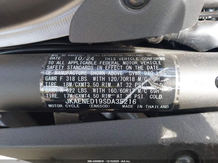 2025 Kawasaki En650 D VIN: JKAENED19SDA35216 Lot: 43956830