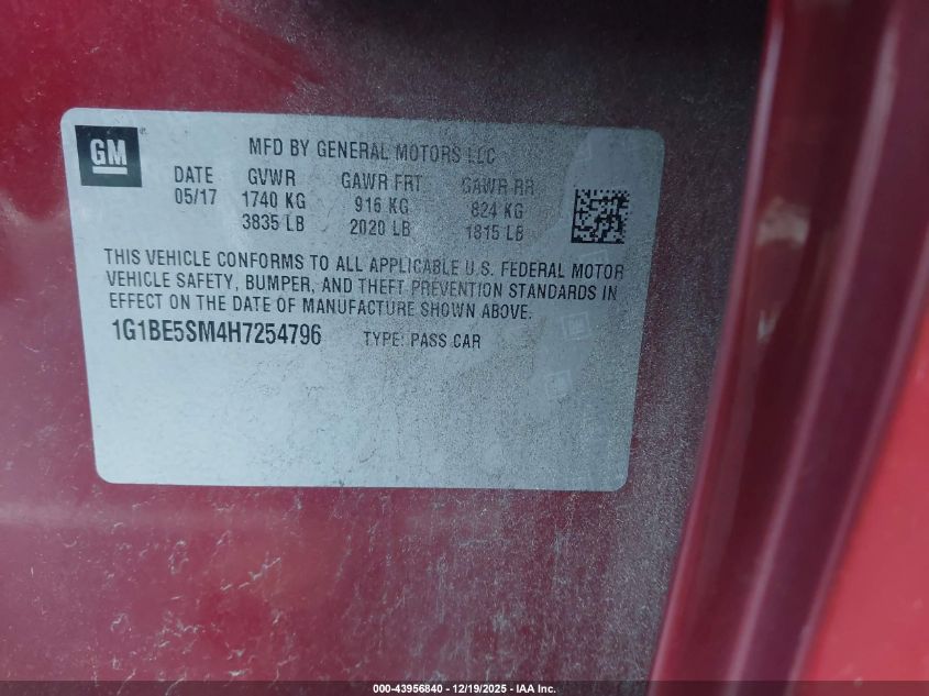 2017 Chevrolet Cruze Lt Auto VIN: 1G1BE5SM4H7254796 Lot: 43956840