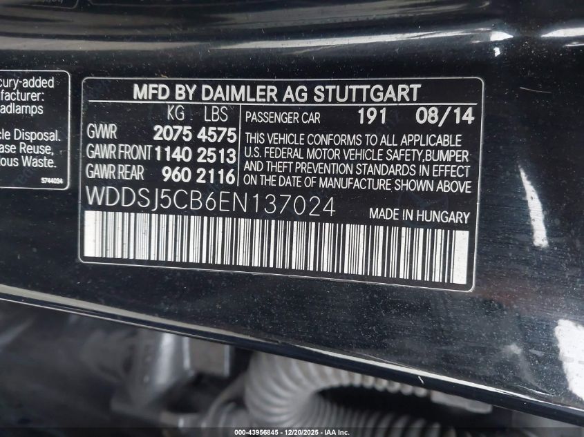 2014 Mercedes-Benz Cla 45 Amg 4Matic VIN: WDDSJ5CB6EN137024 Lot: 43956845