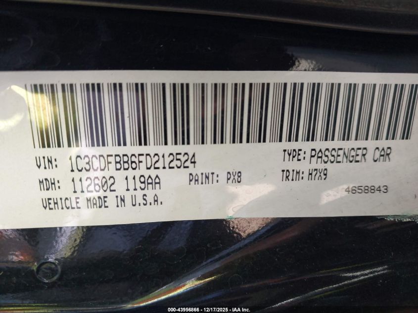 2015 Dodge Dart Sxt VIN: 1C3CDFBB6FD212524 Lot: 43956866