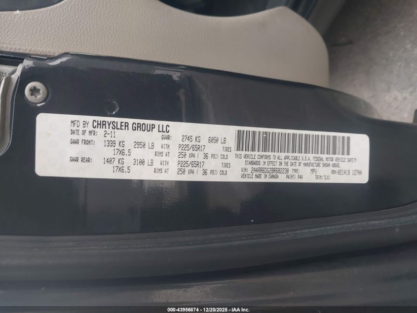 2011 Chrysler Town & Country Limited VIN: 2A4RR6DG2BR682230 Lot: 43956874