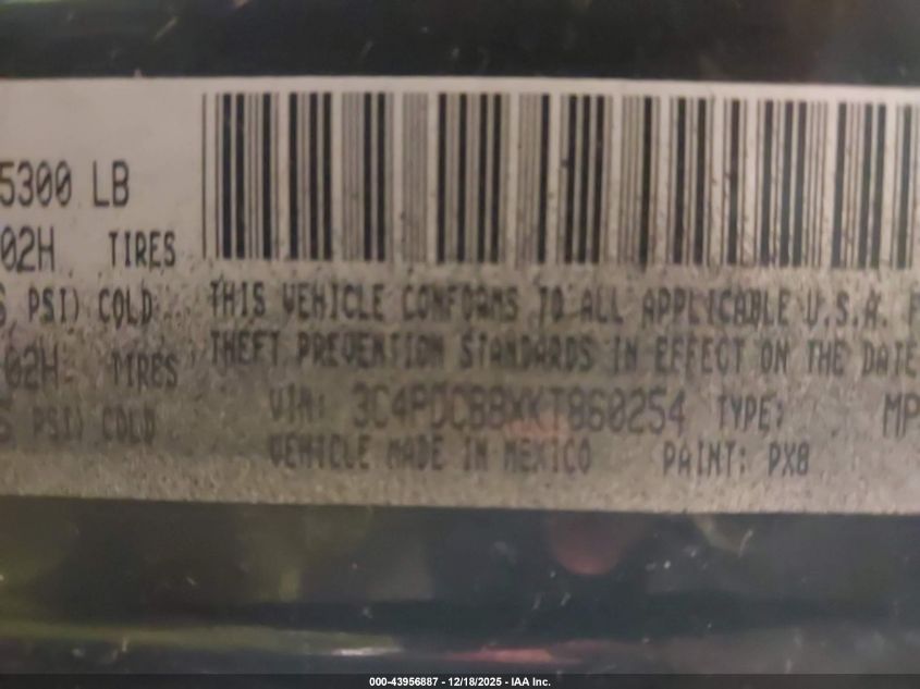 2019 Dodge Journey Se VIN: 3C4PDCBBXKT860254 Lot: 43956887