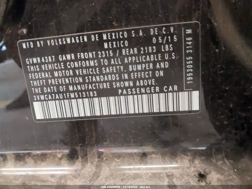 2015 Volkswagen Golf Sportwagen Tdi Se 4-Door VIN: 3VWCA7AU1FM513183 Lot: 43956909