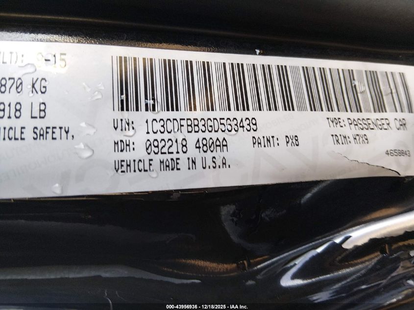 2016 Dodge Dart Sxt VIN: 1C3CDFBB3GD563439 Lot: 43956936