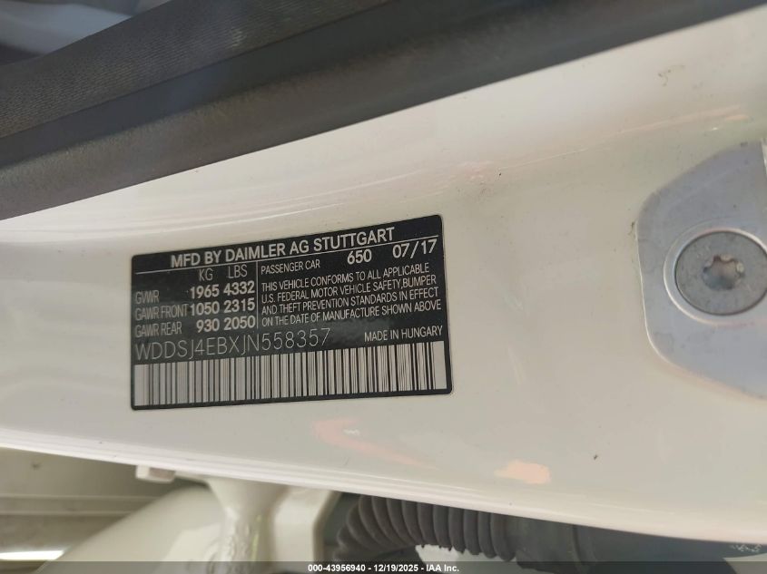 2018 Mercedes-Benz Cla 250 VIN: WDDSJ4EBXJN558357 Lot: 43956940