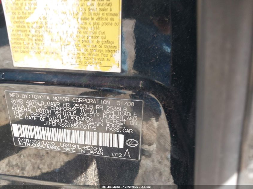 2008 Lexus Gs 460 VIN: JTHBL96S185002155 Lot: 43956960