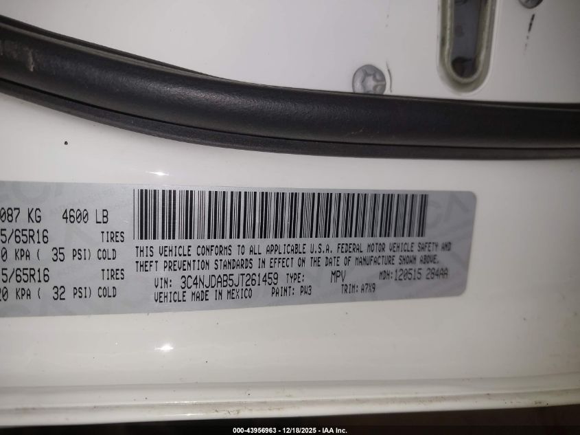 2018 Jeep Compass Sport 4X4 VIN: 3C4NJDAB5JT261459 Lot: 43956963