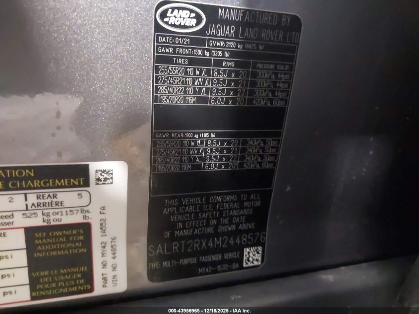 2021 Land Rover Discovery P300 S R-Dynamic VIN: SALRT2RX4M2448576 Lot: 43956965