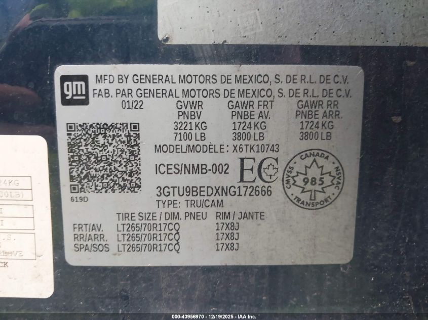 2022 GMC Sierra 1500 Limited Sle VIN: 3GTU9BEDXNG172666 Lot: 43956970