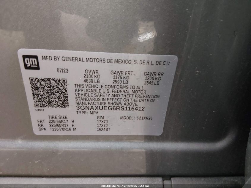 2024 Chevrolet Equinox Awd Lt VIN: 3GNAXUEG6RS116412 Lot: 43956973