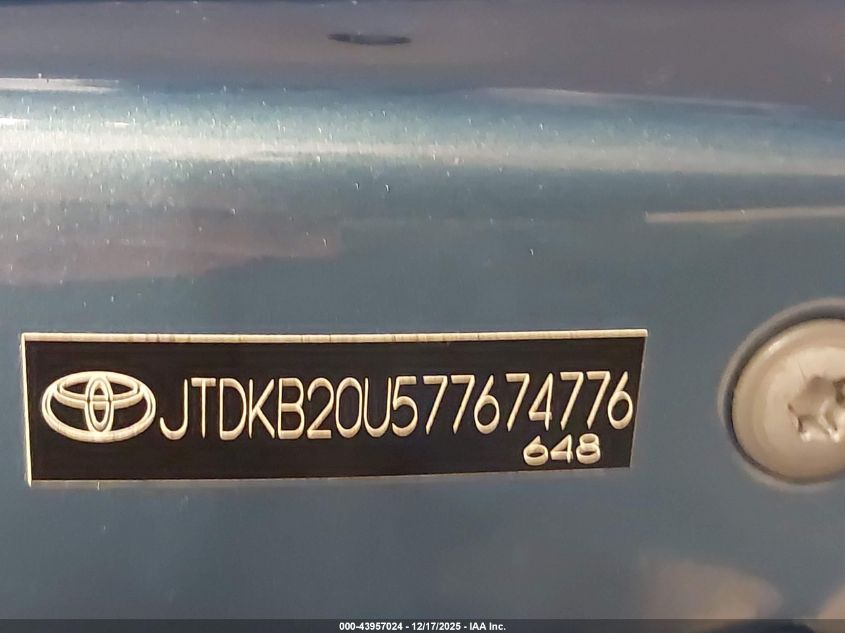 2007 Toyota Prius VIN: JTDKB20U577674776 Lot: 43957024