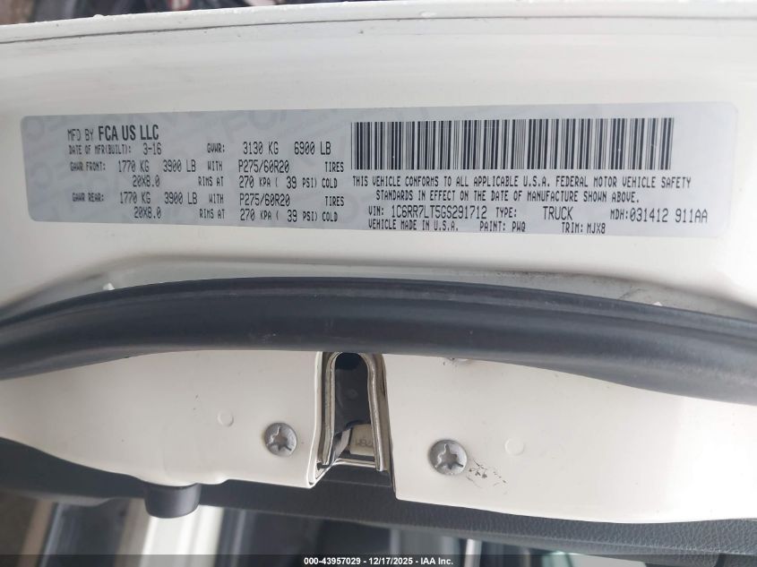 2016 Ram 1500 Lone Star VIN: 1C6RR7LT5GS291712 Lot: 43957029