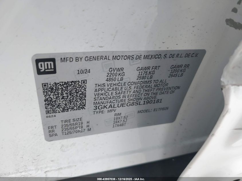 2025 GMC Terrain Awd Elevation VIN: 3GKALUEG8SL190181 Lot: 43957036