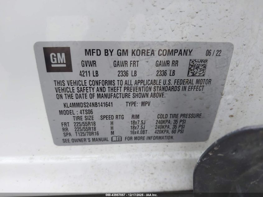 2022 Buick Encore Gx Fwd Select VIN: KL4MMDS24NB141641 Lot: 43957057