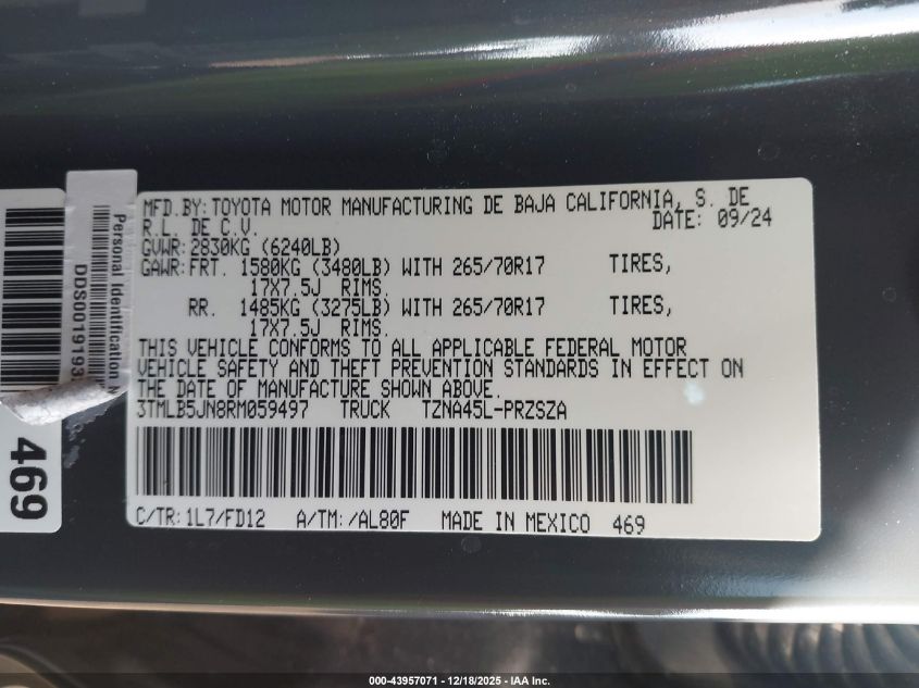 2024 Toyota Tacoma Trd Off Road VIN: 3TMLB5JN8RM059497 Lot: 43957071
