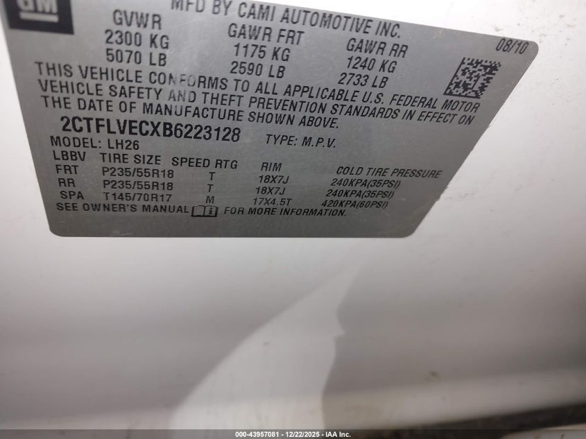 2011 GMC Terrain Slt-1 VIN: 2CTFLVECXB6223128 Lot: 43957081