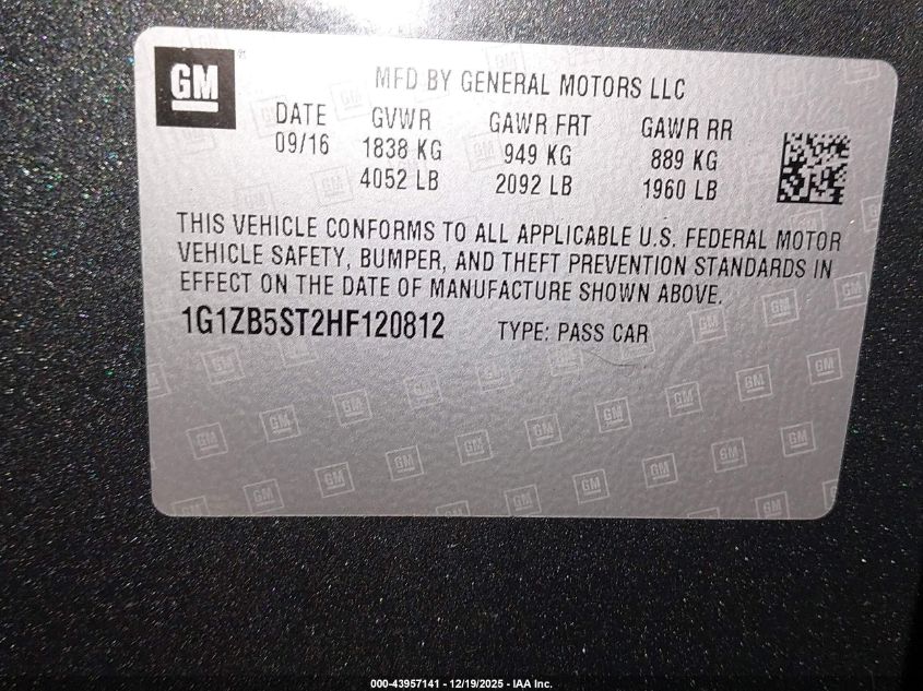 2017 Chevrolet Malibu Ls VIN: 1G1ZB5ST2HF120812 Lot: 43957141
