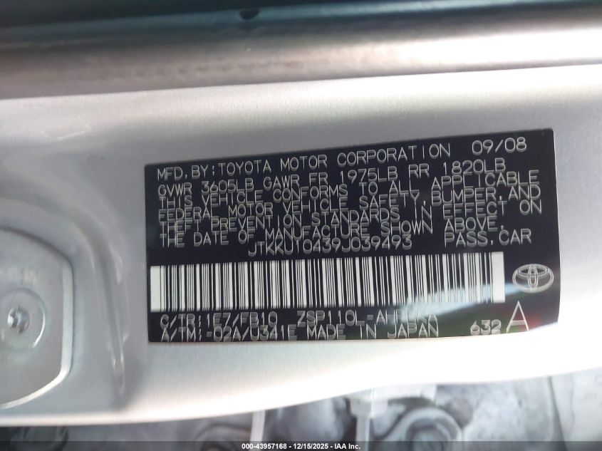 2009 Scion Xd VIN: JTKKU10439J039493 Lot: 43957168