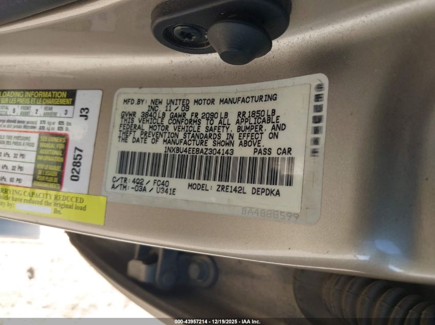 2010 Toyota Corolla Le VIN: 1NXBU4EE8AZ304143 Lot: 43957214