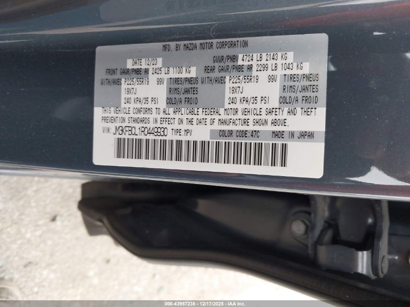 2024 Mazda Cx-5 2.5 S Carbon Edition VIN: JM3KFBCL1R0449930 Lot: 43957238