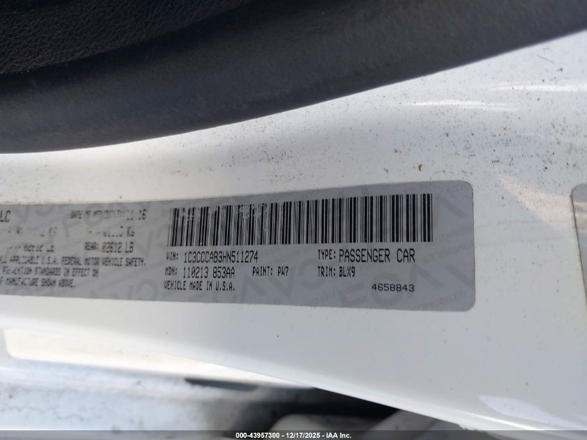 2017 Chrysler 200 Limited Platinum VIN: 1C3CCCAB3HN511274 Lot: 43957300