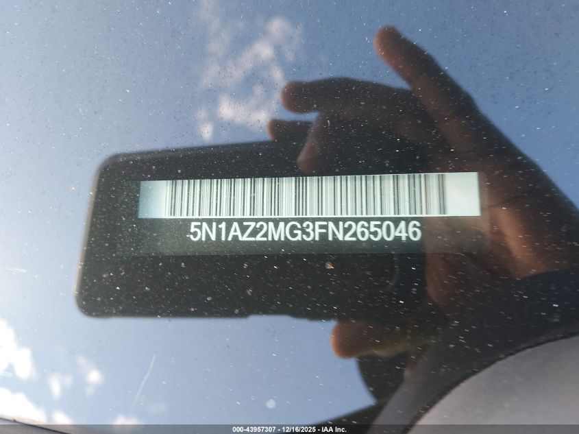 2015 Nissan Murano Platinum VIN: 5N1AZ2MG3FN265046 Lot: 43957307