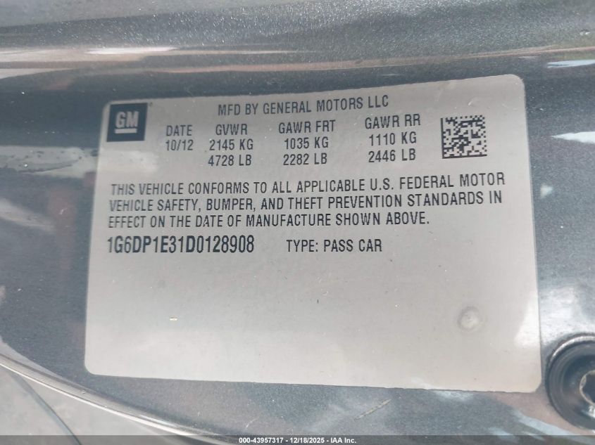 2013 Cadillac Cts Premium VIN: 1G6DP1E31D0128908 Lot: 43957317