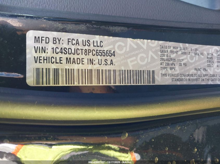 2023 Dodge Durango R/T Plus Awd VIN: 1C4SDJCT8PC655654 Lot: 43957327