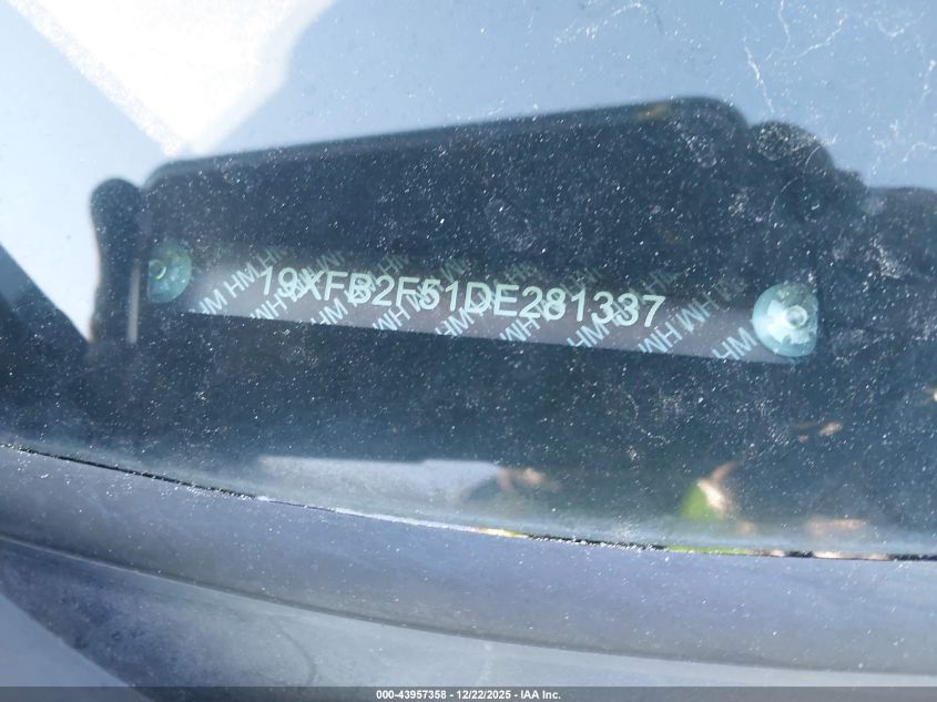 2013 Honda Civic Lx VIN: 19XFB2F51DE281337 Lot: 43957358