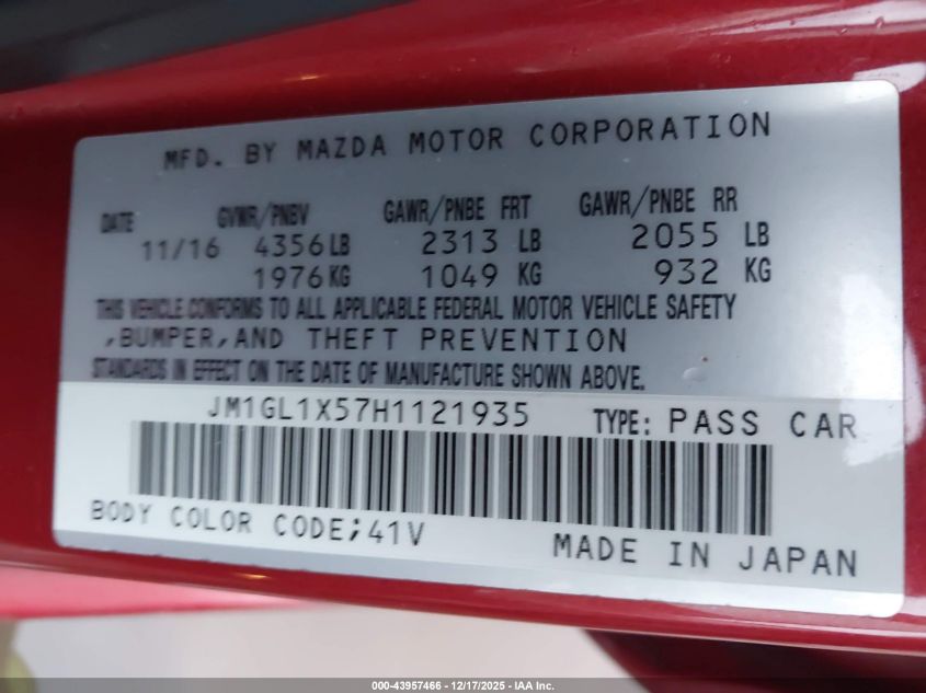 2017 Mazda Mazda6 Grand Touring VIN: JM1GL1X57H1121935 Lot: 43957466