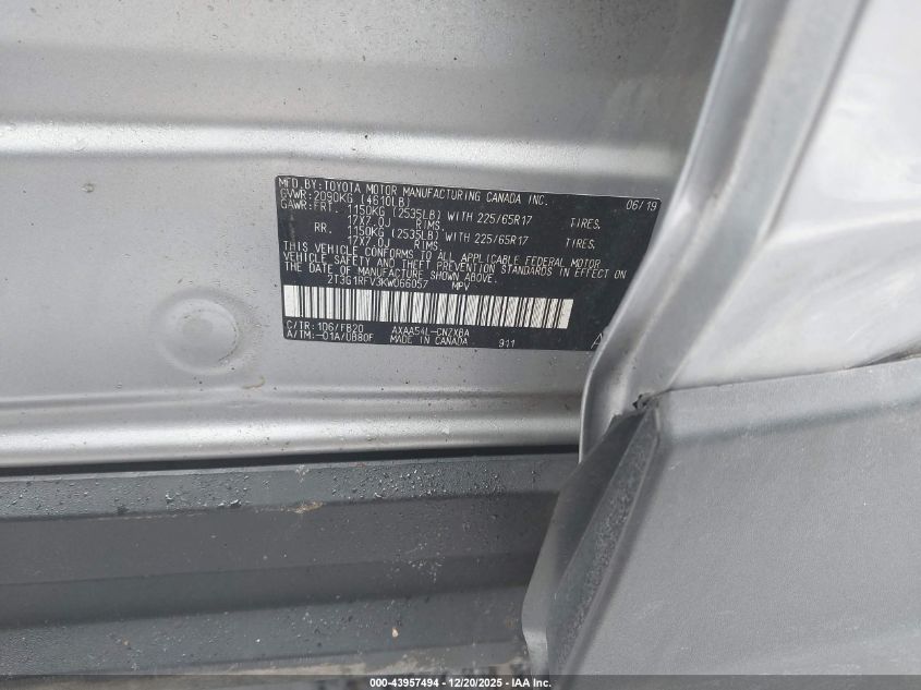 2019 Toyota Rav4 Le VIN: 2T3G1RFV3KW066057 Lot: 43957494