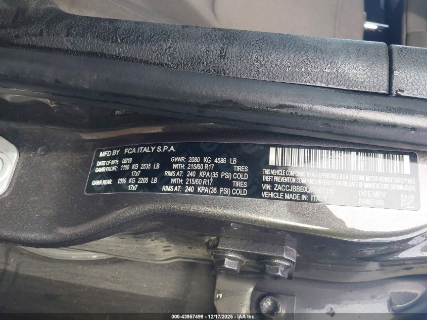 2018 Jeep Renegade Latitude 4X4 VIN: ZACCJBBBXJPH82310 Lot: 43957499