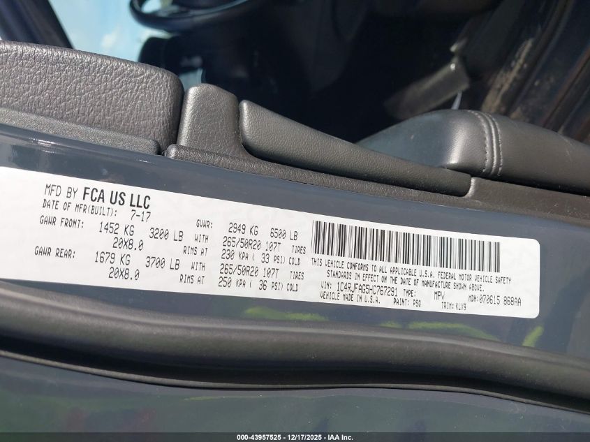 2017 Jeep Grand Cherokee Altitude 4X4 VIN: 1C4RJFAG5HC767291 Lot: 43957525