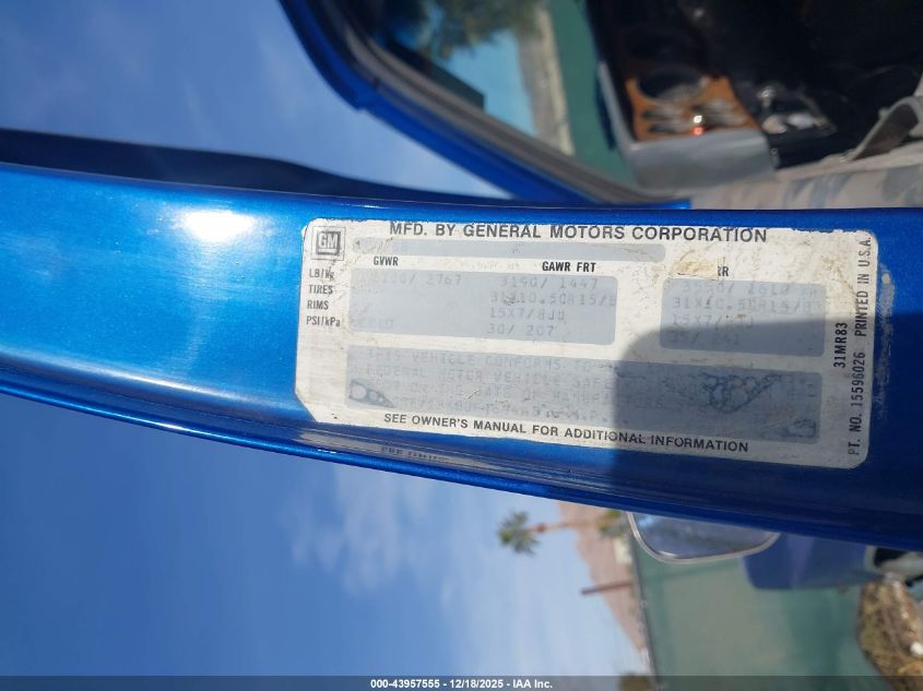 1989 Chevrolet Blazer V10 VIN: 1GNEV18K2KF126970 Lot: 43957555