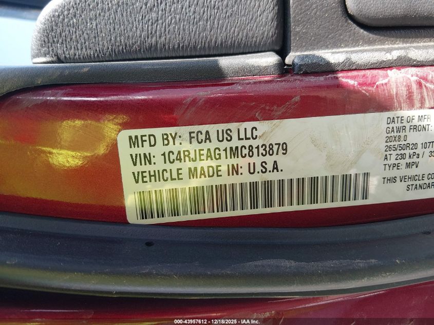 2021 Jeep Grand Cherokee Laredo X 4X2 VIN: 1C4RJEAG1MC813879 Lot: 43957612